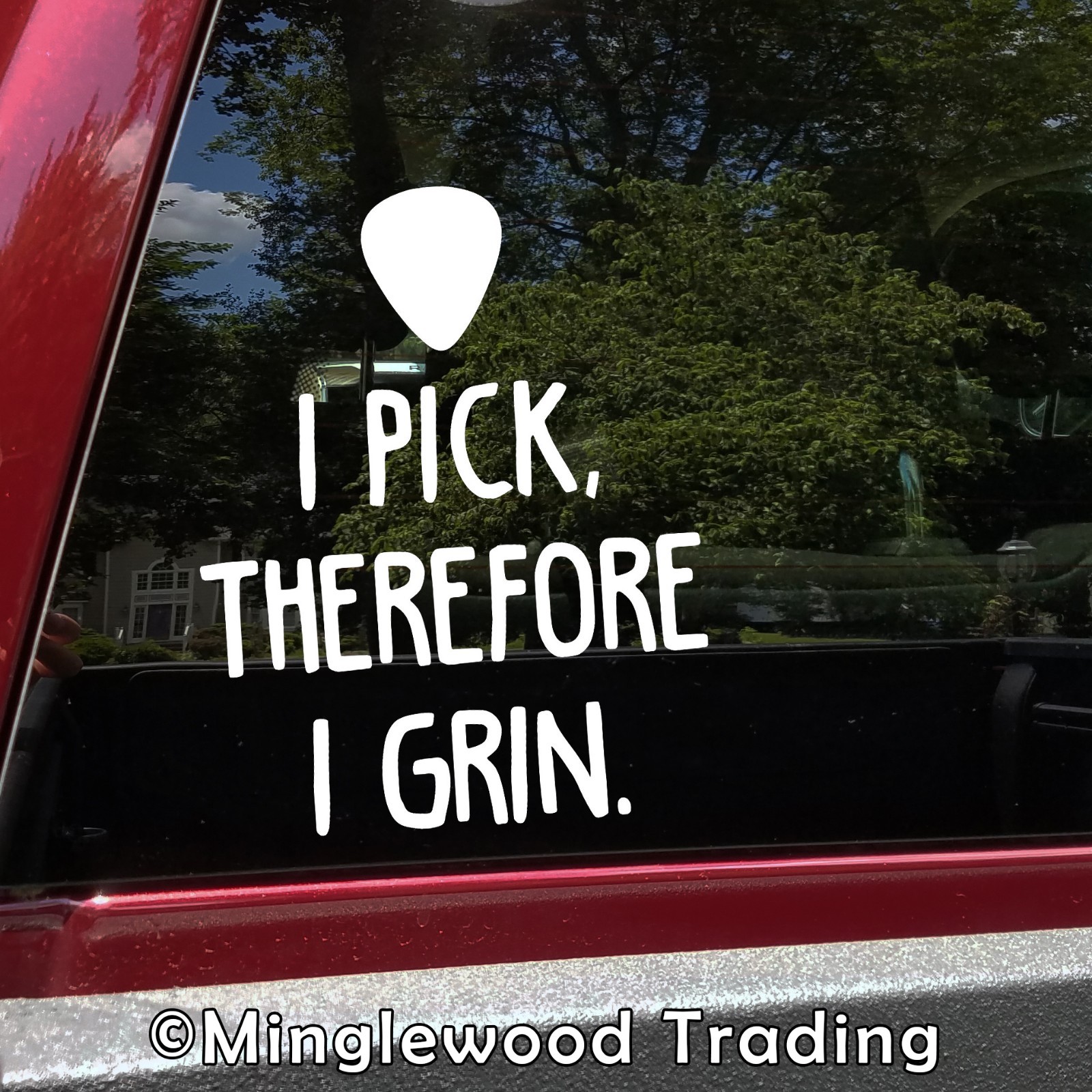 I Pick, Therefore I Grin Vinyl Sticker – Bluegrass Picking Guitar Die Cut Decal