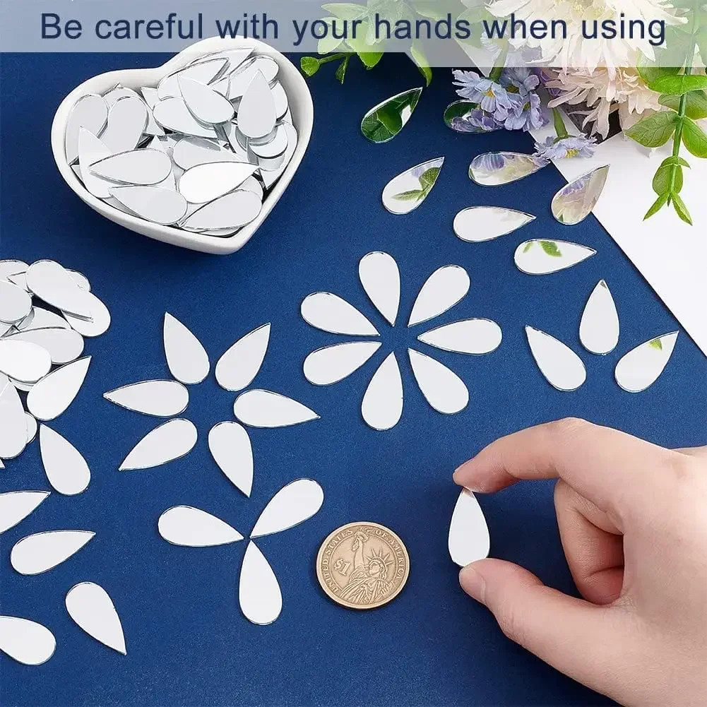 Self-adhesive Mirror Mosaic 100pcs of Acrylic Circular Heart-shaped Diamond Home
