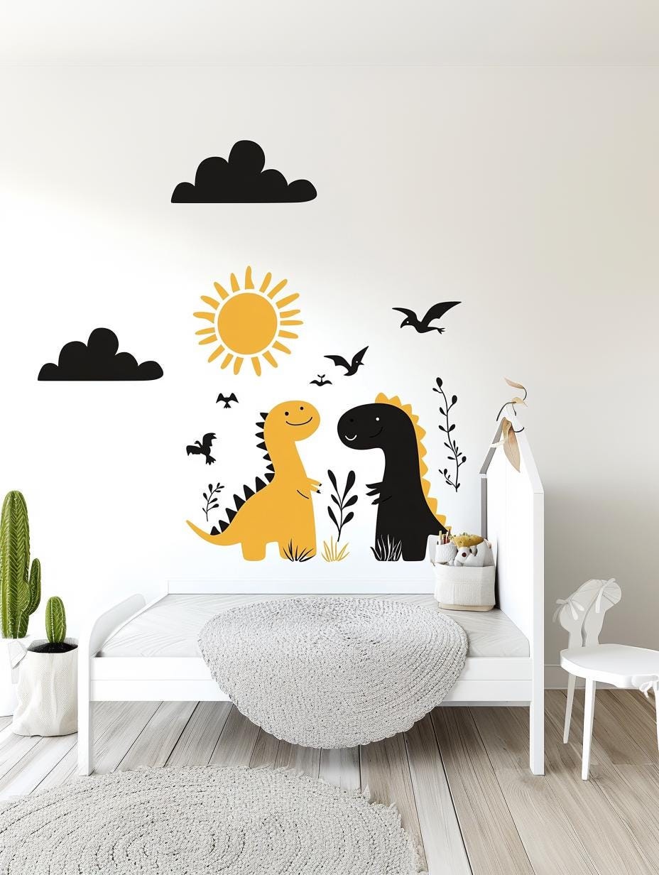Dinosaur Wall Decal Set | Cute Kids Room Wall Sticker Art | Removable Dinosaur