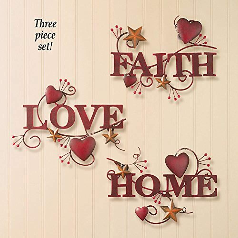 Collections Red Home, Love and Faith Metal Wall Art – Set of 3 (Open Box)