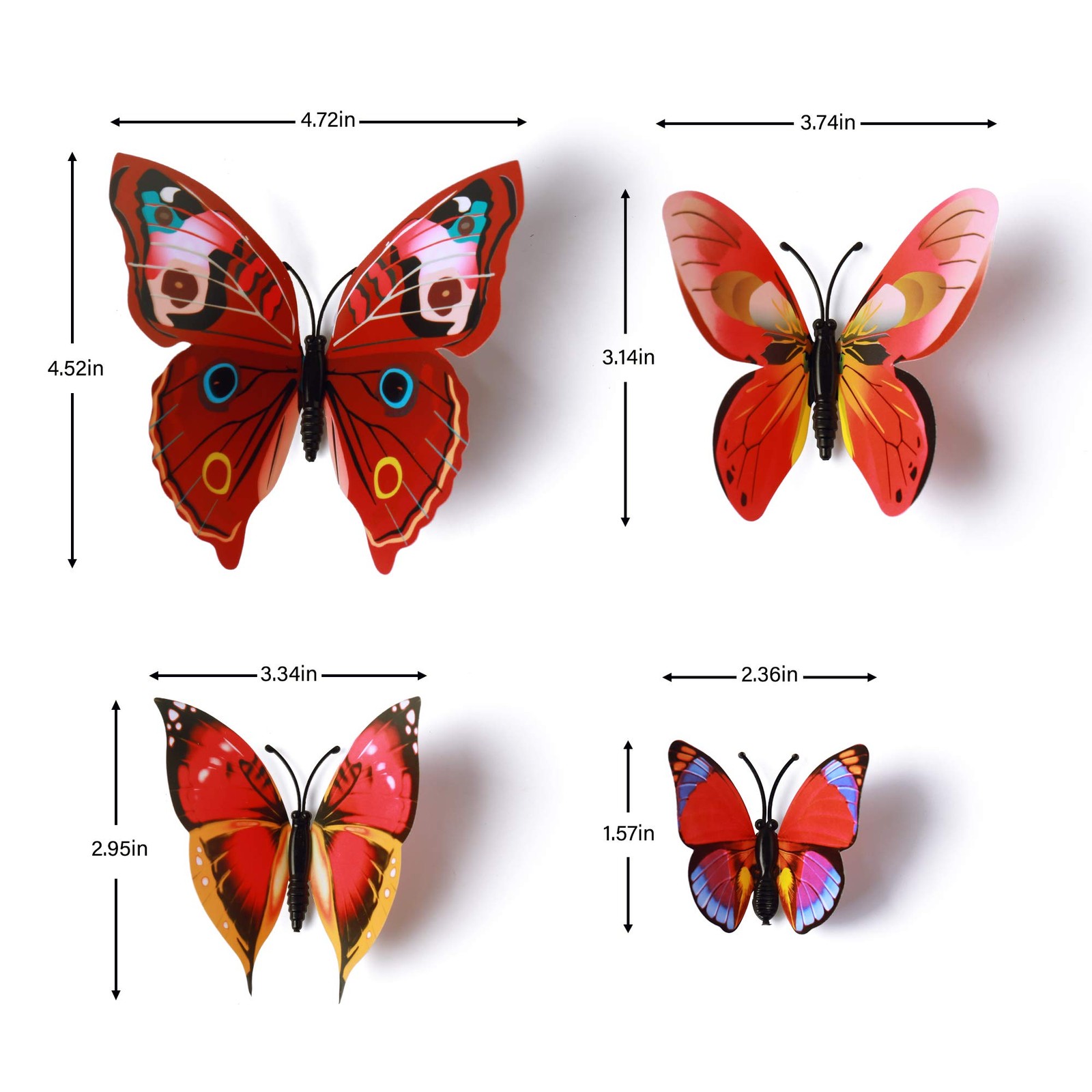 60 Pcs 3D Butterfly Wall Decals Removable DIY Butterfly Art Stickers, Red
