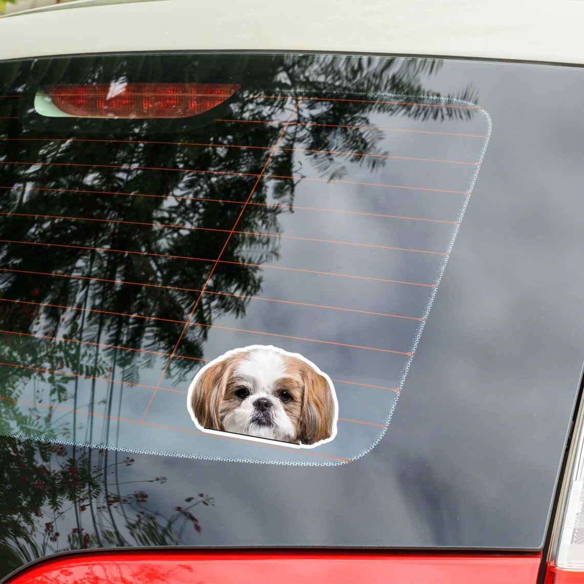 Gold&White Shih Tzu Car Sticker / Peeking Real Dog Head Vinyl Decal Waterproof