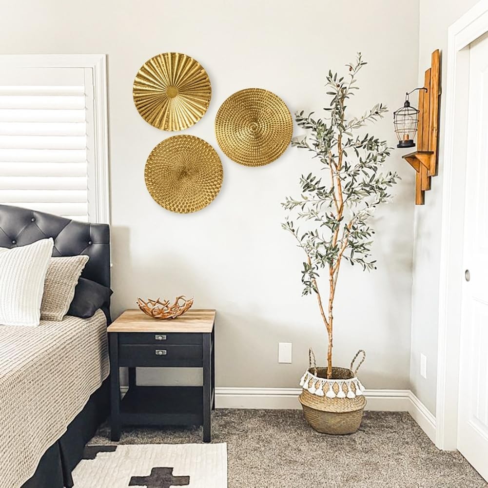 Contemporary 12" Gold Round Hanging Sculptures – 3 Count for Luxe Interiors