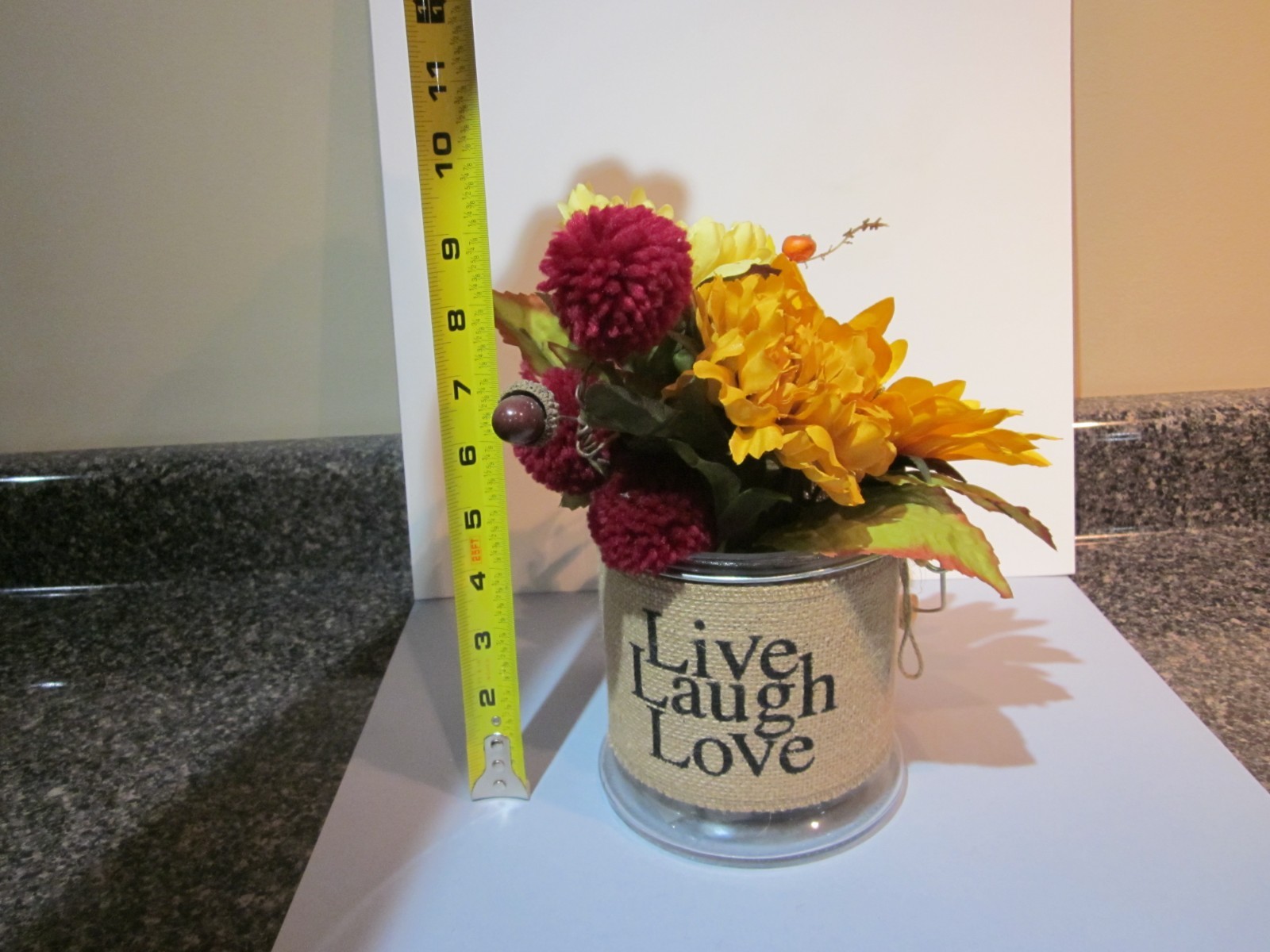 Home Decor Live Laugh Love Flowers in Glass Jar Pail Home Decor Free Ship