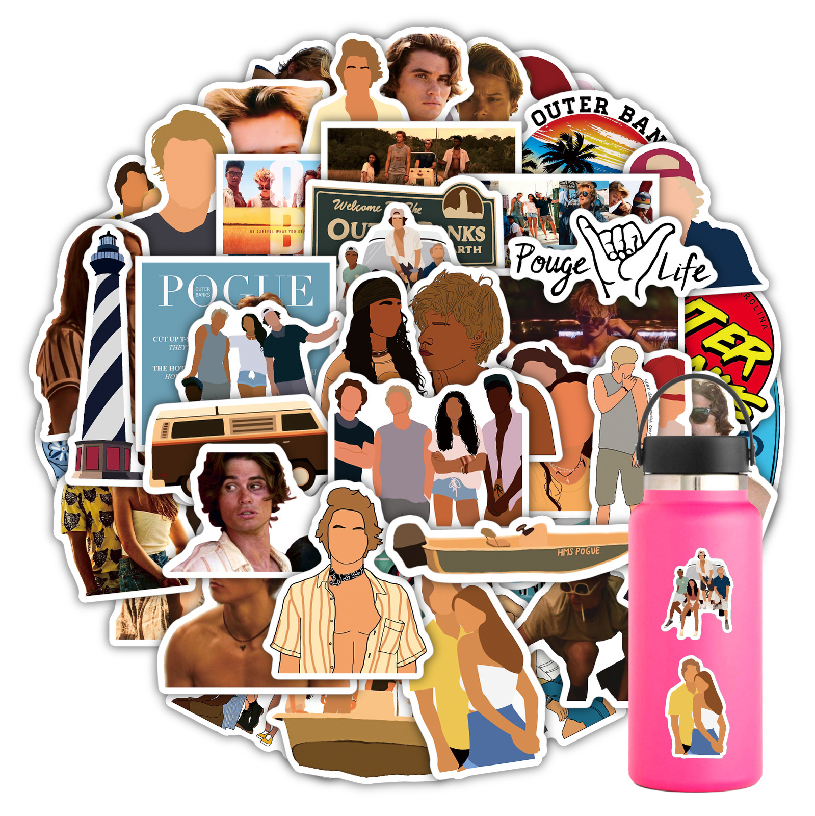 100Pcs Outer Banks Stickers for Kids Water Bottle Laptop Waterproof Scrapbooking