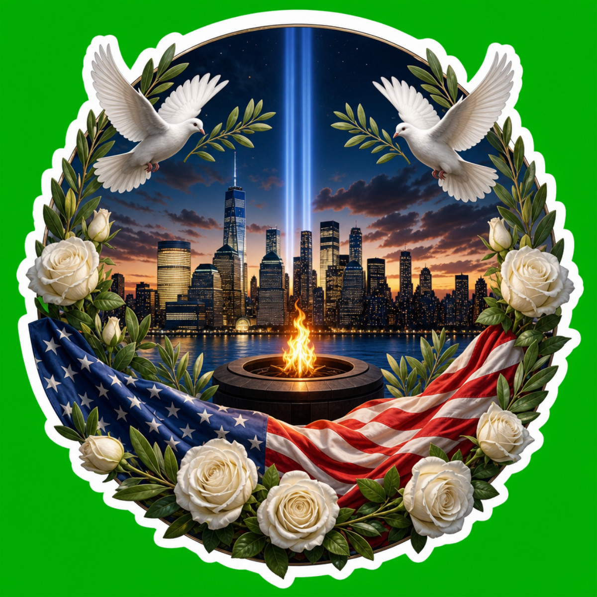 3 inch 9/11 Tribute in Light Memorial Sticker American Flag Never Forget