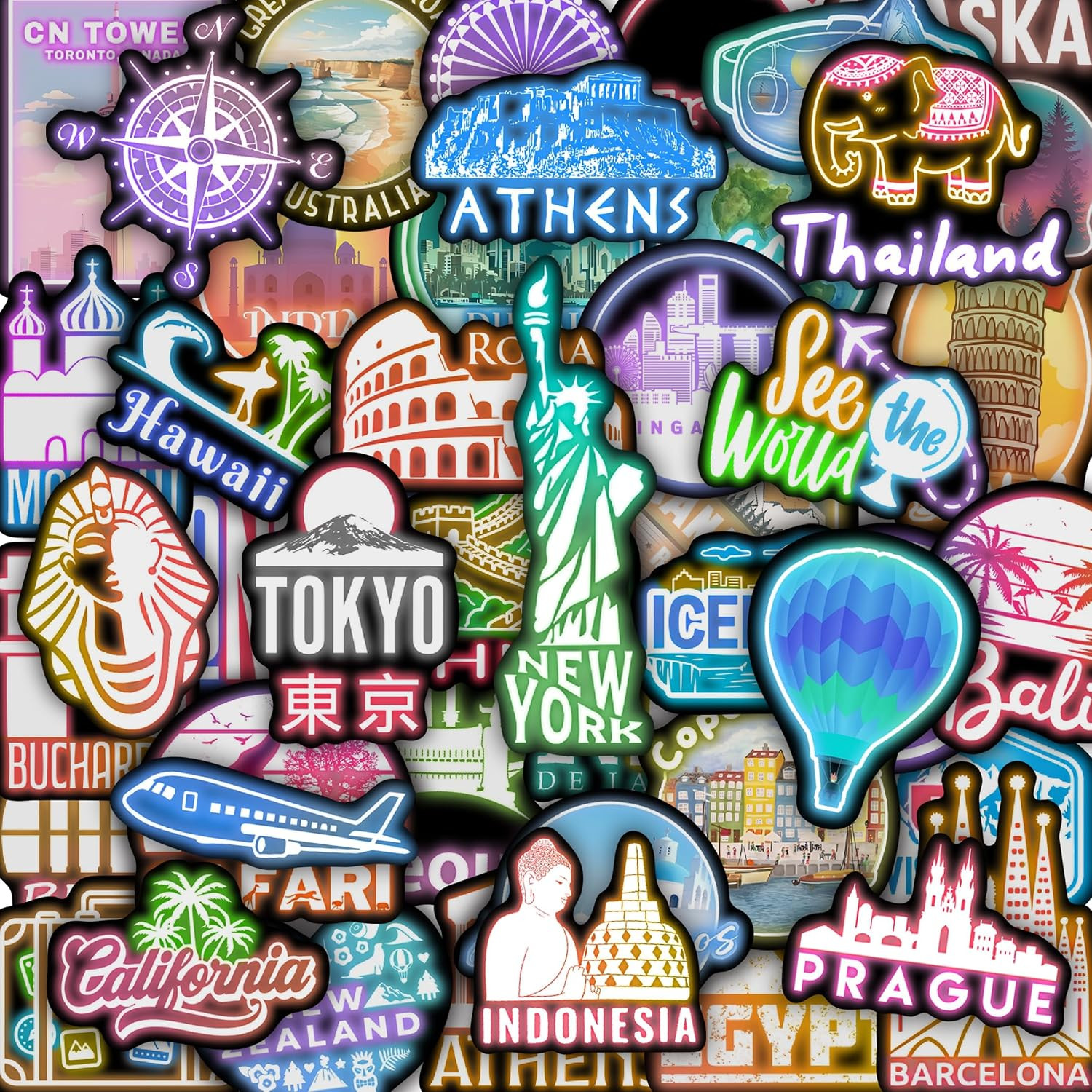 51 Pcs Neon Game Stickers for Kids Glow in the Dark, Gamer Inspirational Sticker