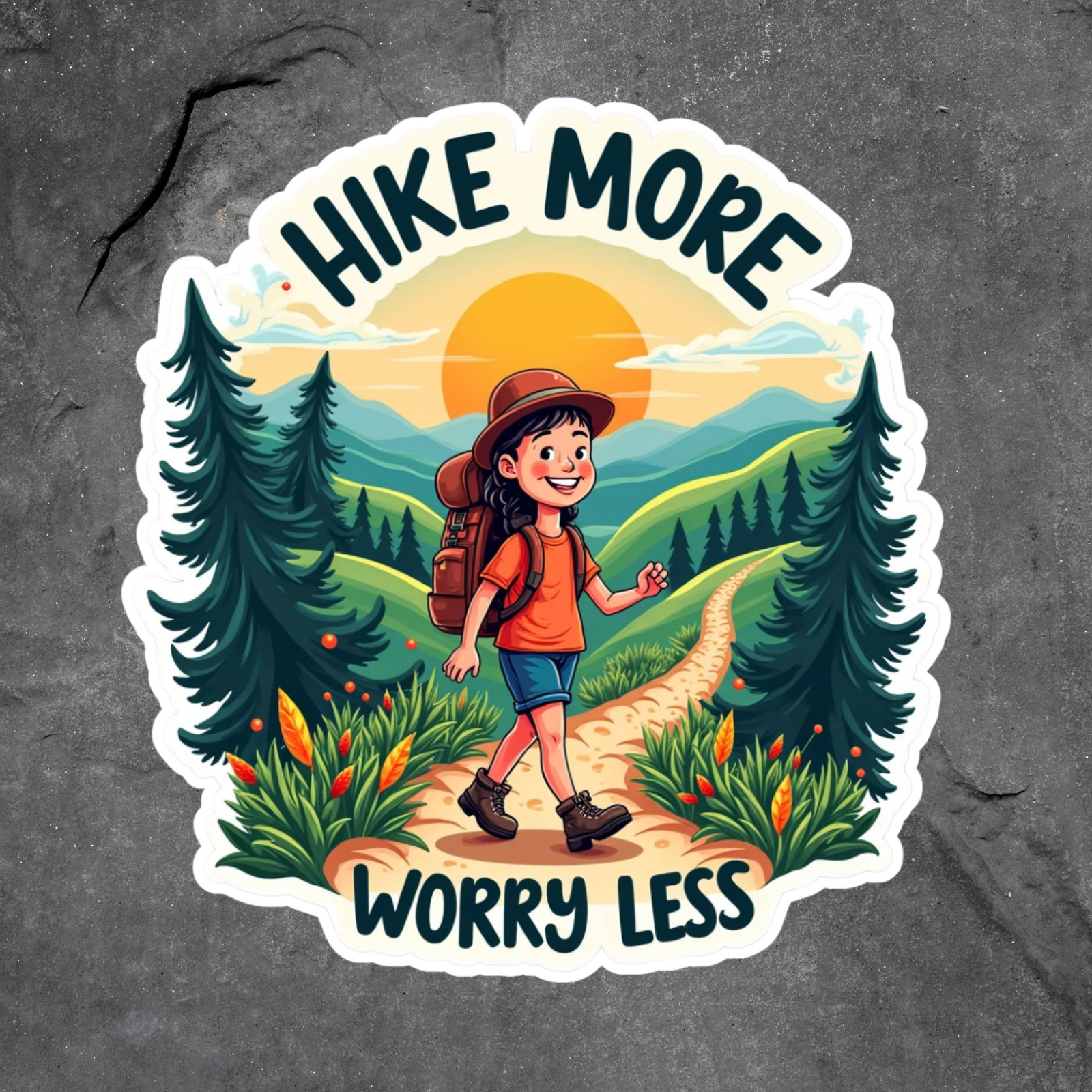 Hiking sticker vinyl decal hike more worry less outdoors nature