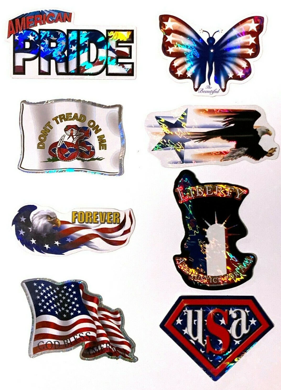 Patriotic Stars and Stripes Stickers Full Set of 8 Vending Mach Decals USA Flag