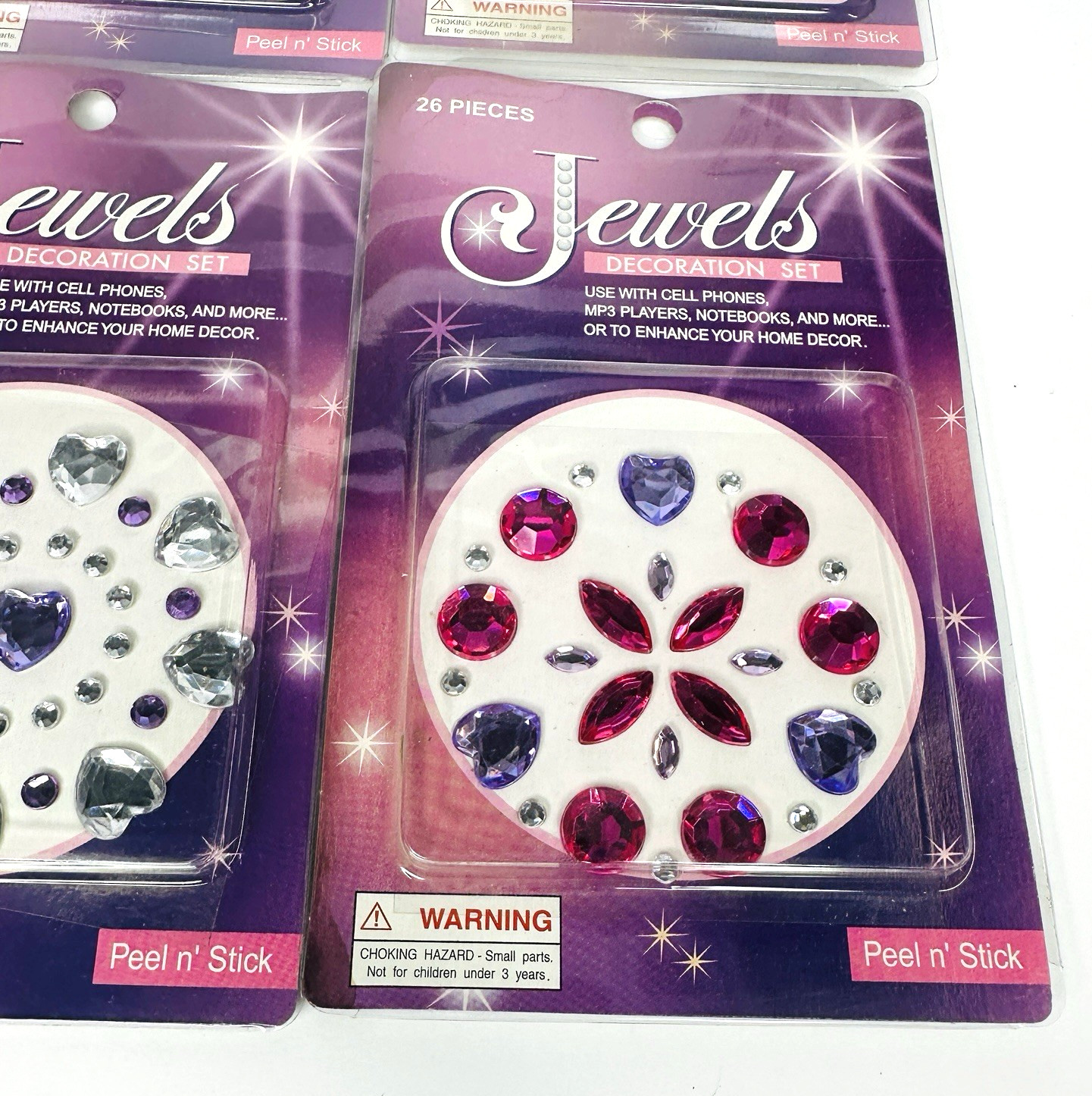 Jewels Decoration Set Lot of 6 Peel & Stick 3D Stars Rounds Hearts Tear Drops