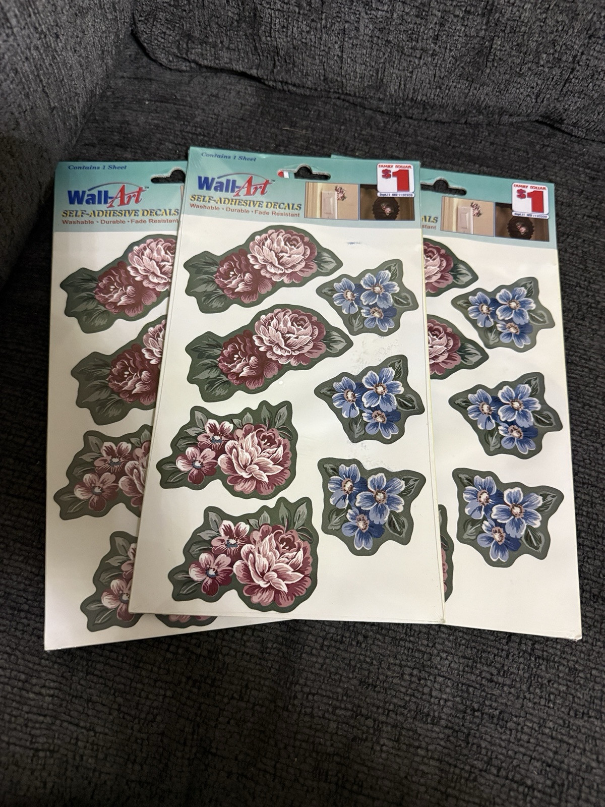Wall-Art Self Adhesive Decals Juliette Floral Washable Fade Resistant Lot of 3