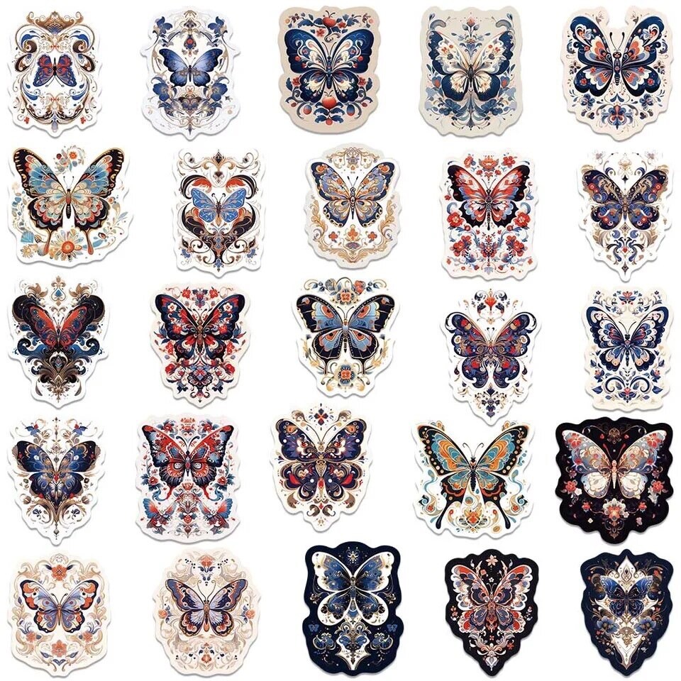 Butterfly Paisley Pattern Stickers 50pk Vintage Mix Butterfly Sticker Aesthetic￼
