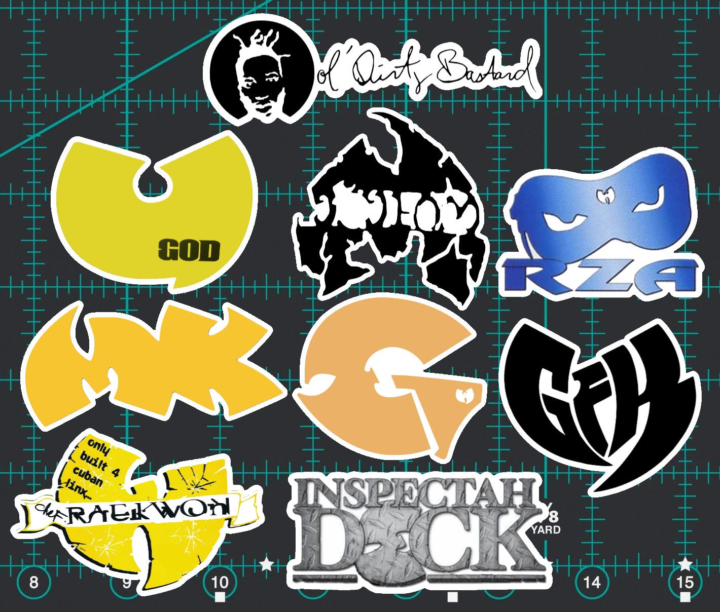 9 Wu-Tang Member Logos Sticker Pack – Clear, Holographic, or White – Clan Rap