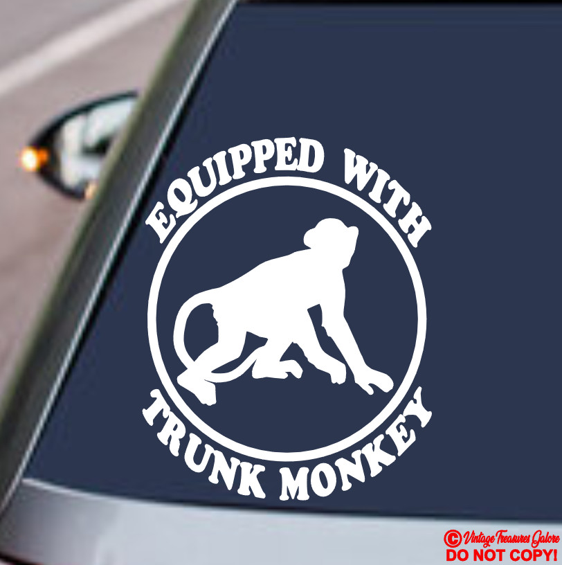 EQUIPPED WITH TRUNK MONKEY VINYL DECAL CAR REAR BACK WINDOW BUMPER STICKER JDM