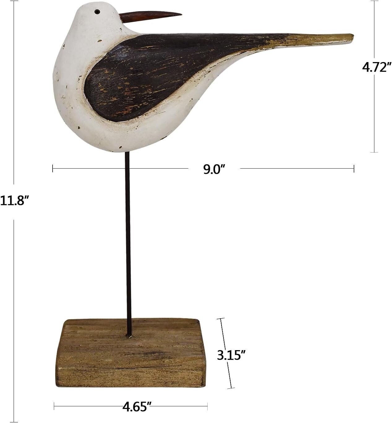 Wooden Sea Bird Statue Seagull On Stand Decor Nautical Coastal Birds Sculpture