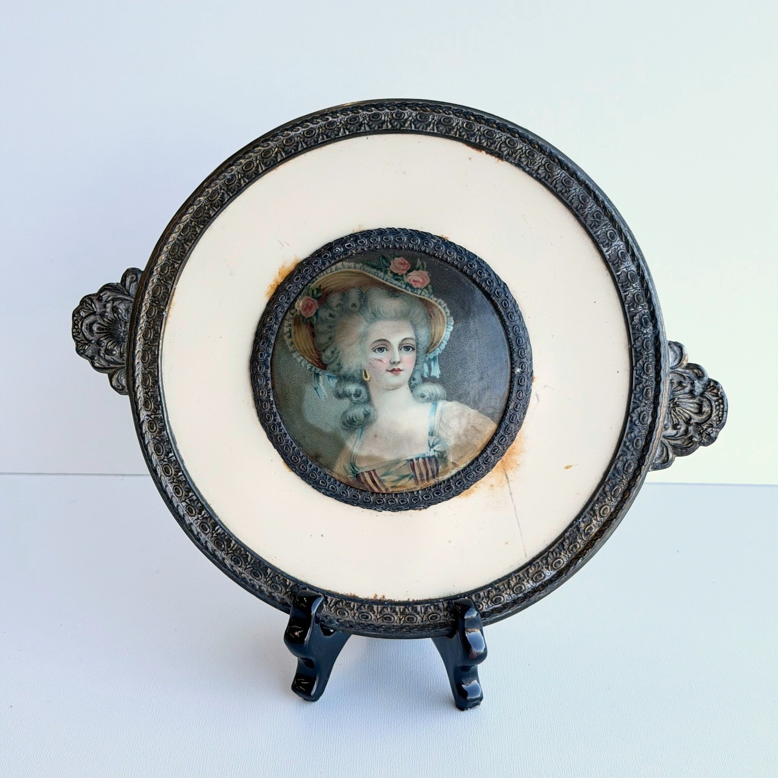 Antique Victorian Art Decor Old World Small Lady Portrait Cottagecore French