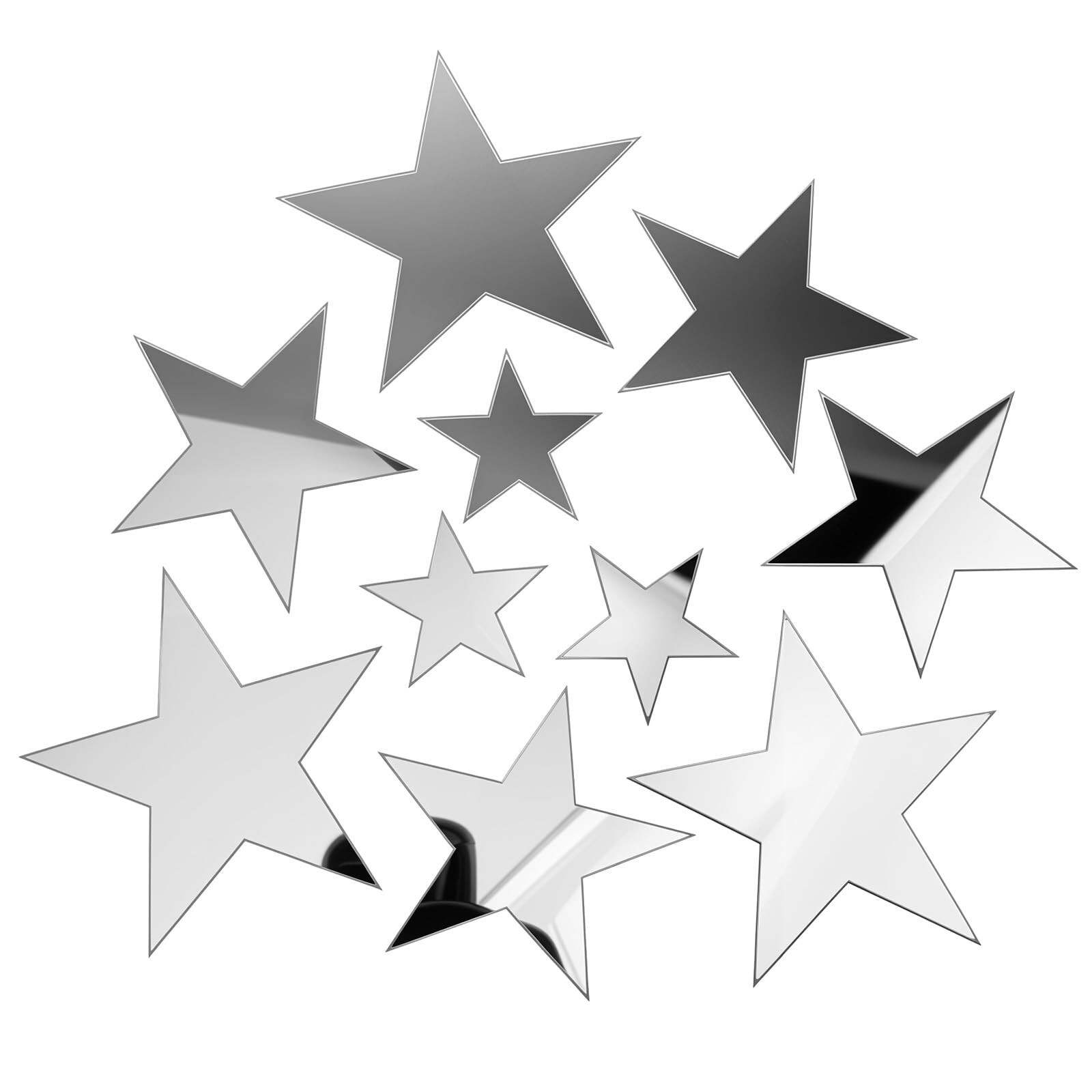 40Pcs Silver Stars Acrylic Mirror Wall Stickers 3D Acrylic Mirror Wall Decora…