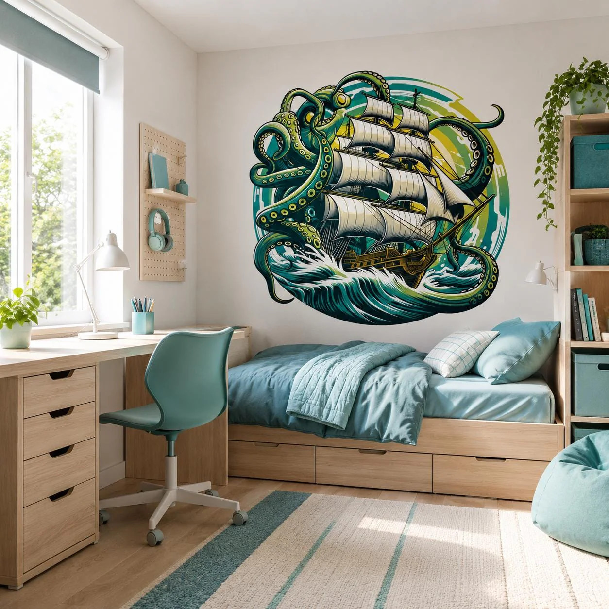 Kraken Pirate Ship Wall Vinyl Decal | Octopus Sea Monster Sticker