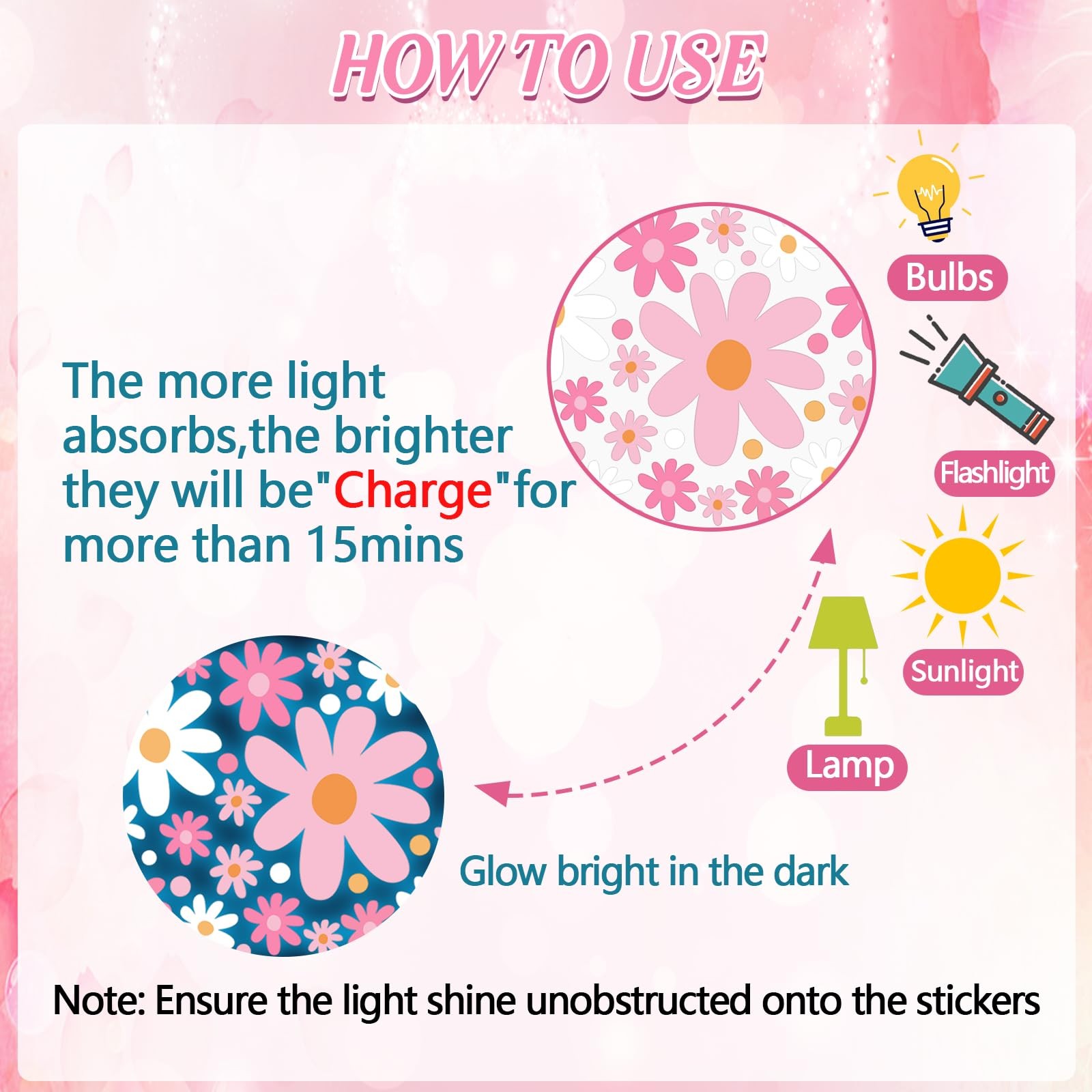 Glow in The Dark Big Daisy Wall Decals，Glowing Luminous Large Cute Daisy Wall…