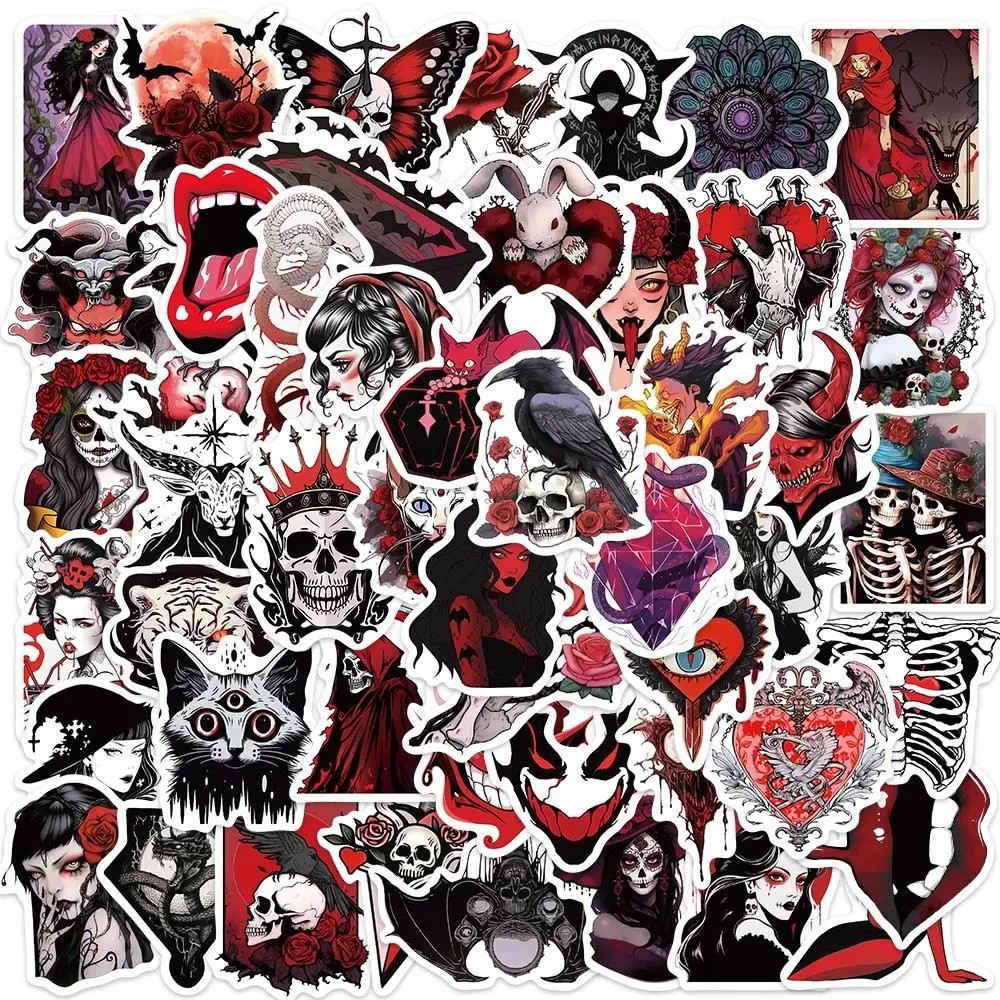 50PCS Gothic Skull Stickers Horror Graffiti Laptop Skateboard Guitar Decals