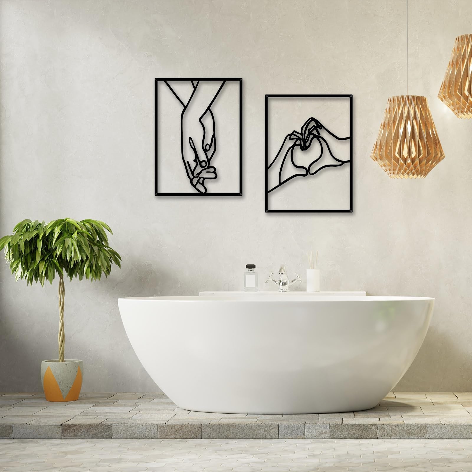 EDCIJB 3 Pcs Minimalist Heart Hands Black Metal Wall Decor Single Line Wall A…