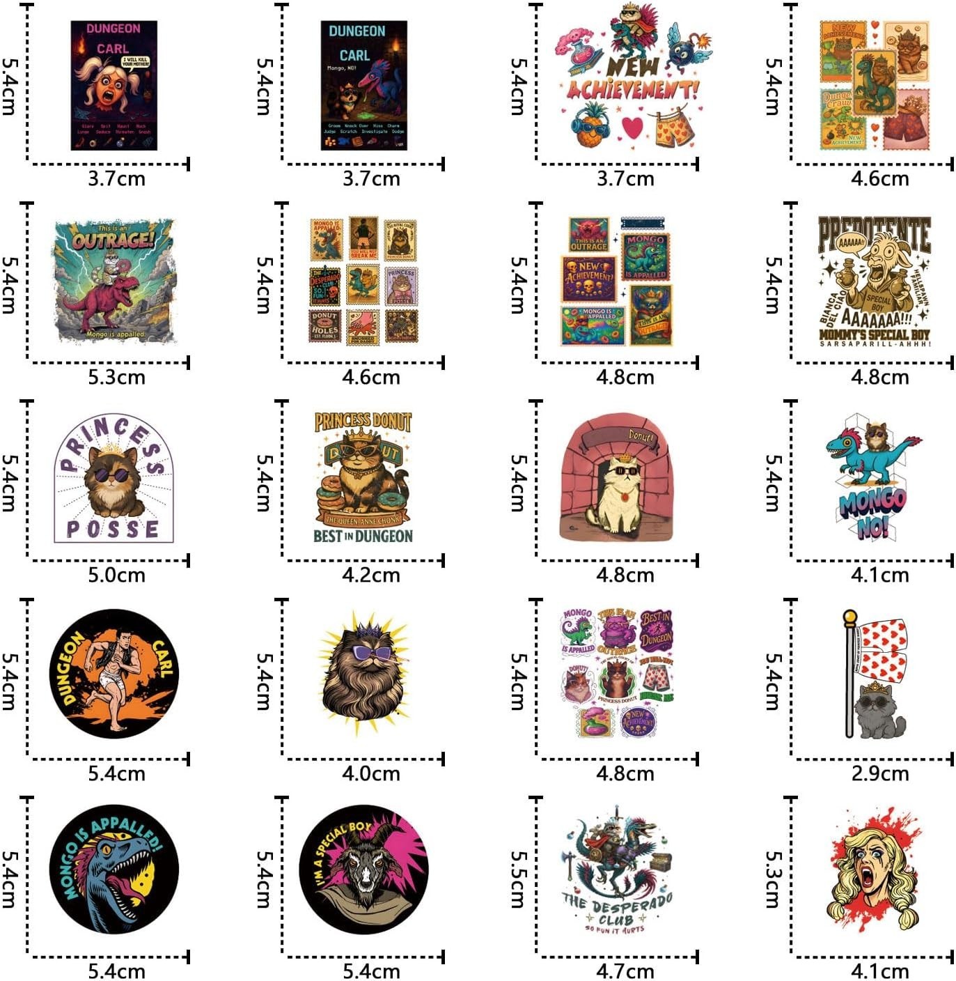 110 Pcs Outrage Princess Donut Stickers for Scrapbooking, Laptop, Water Bottle