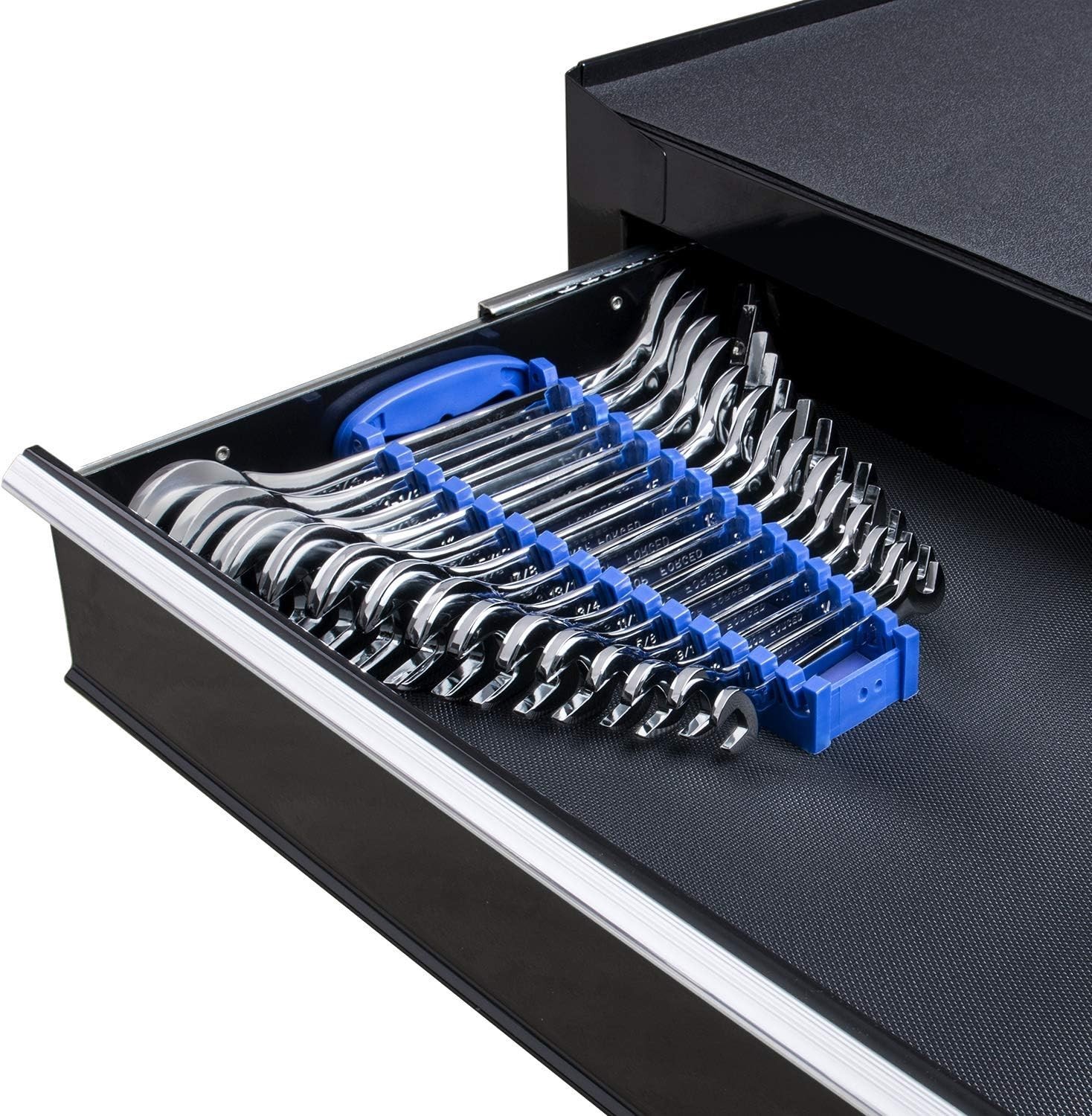 14-Piece Angle Head Open End Wrench Set, Chrome Vanadium Steel, Inch Sizes & Rac