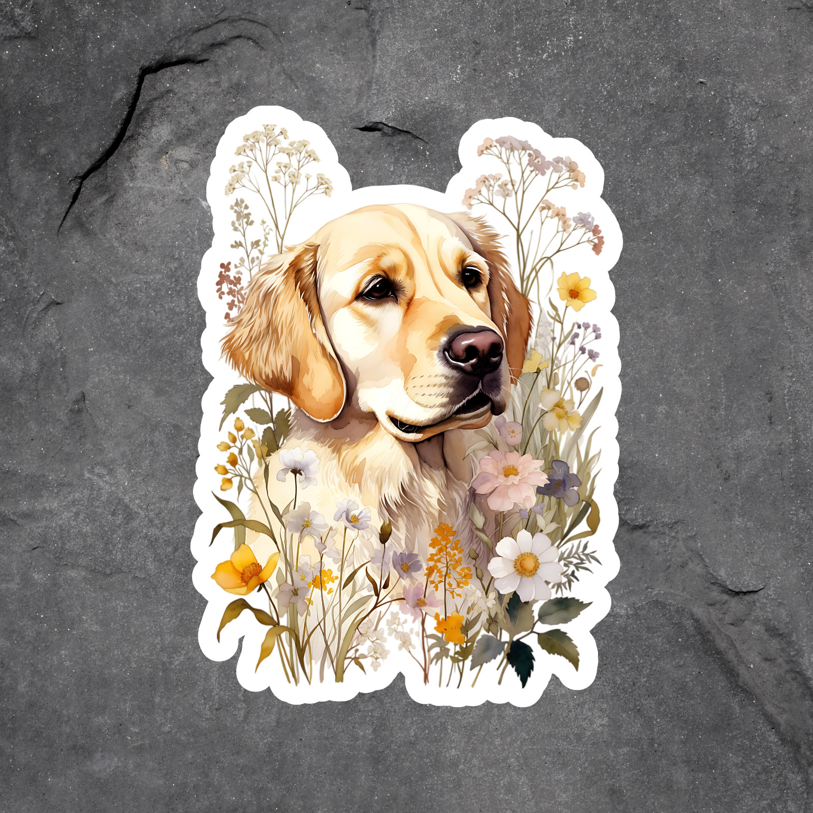 Labrador Sticker Vinyl Decal Yellow Lab Wildflower Floral Cottagecore Dog Lover