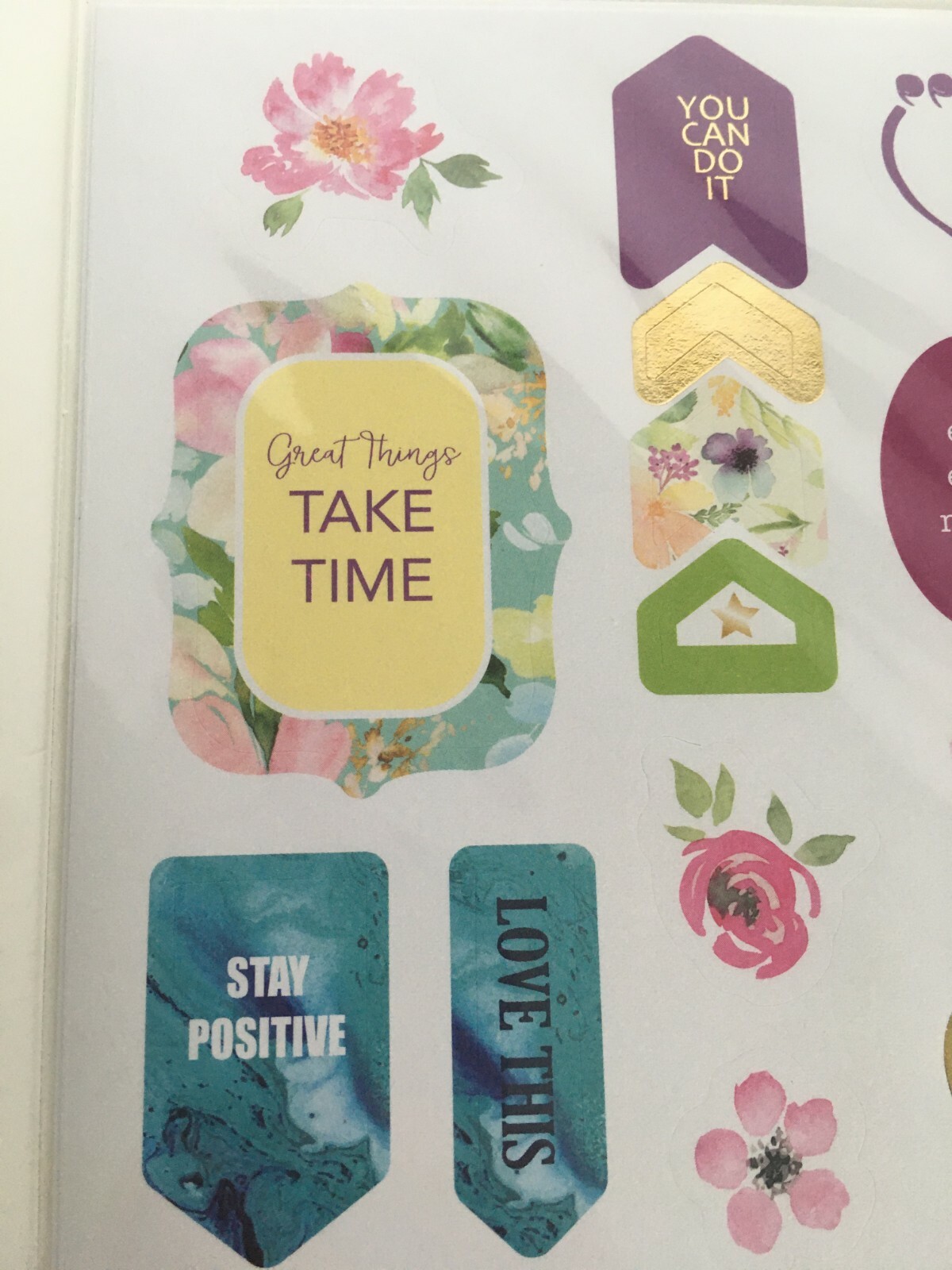 Pen and Gear Stickers 4 Sheets Positive Note Inspiration Keep Going Shine Bright