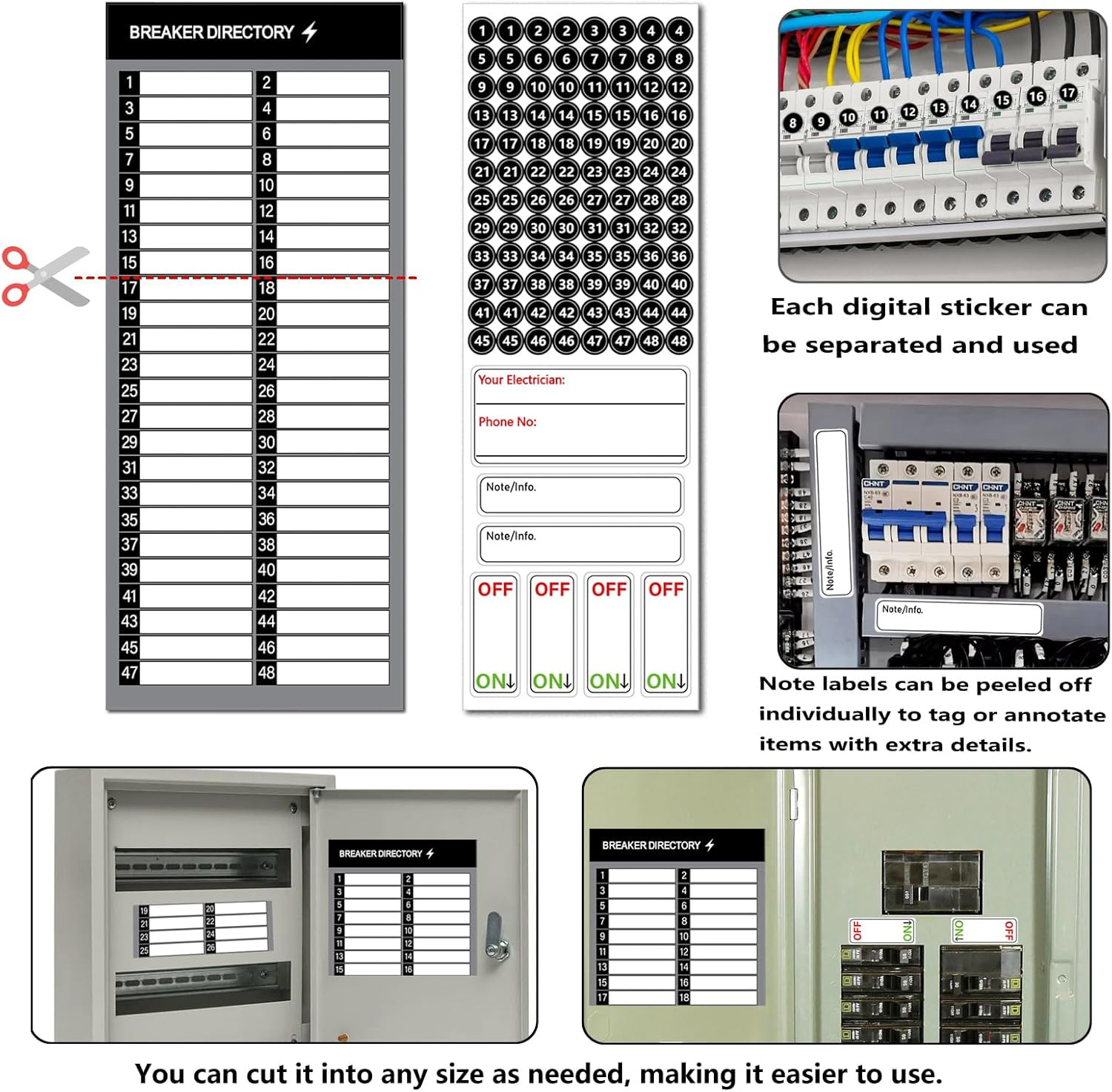 Electrical Panel Labels Kit – 48 Circuit Breaker Stickers, Premium Waterproof Ea
