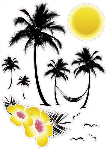 Pre-Cut Seaside Hawaii Palm Tree Artwork Decor Wall Sticker Decal 15"W X 23"H