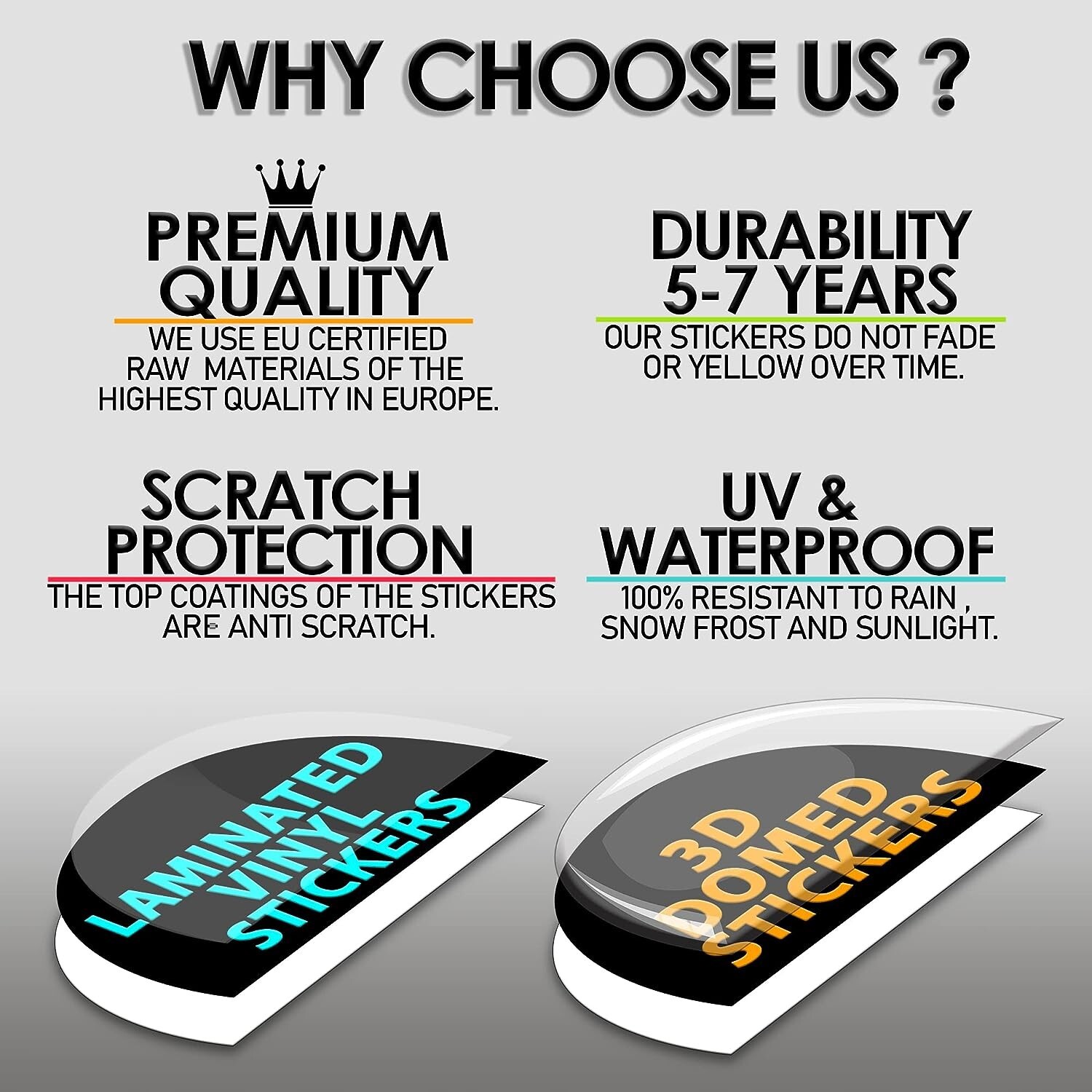 Custom-Made 3D Domed Stickers – UV & Weatherproof Resin Labels – EU Quality