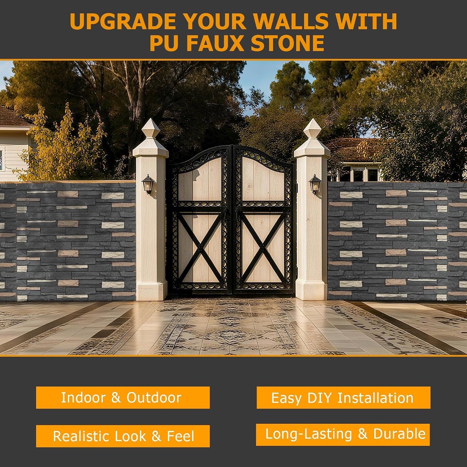 1-Pack Faux Stone Wall Covering Panels Interior & Exterior Decor PU Stone Veneer