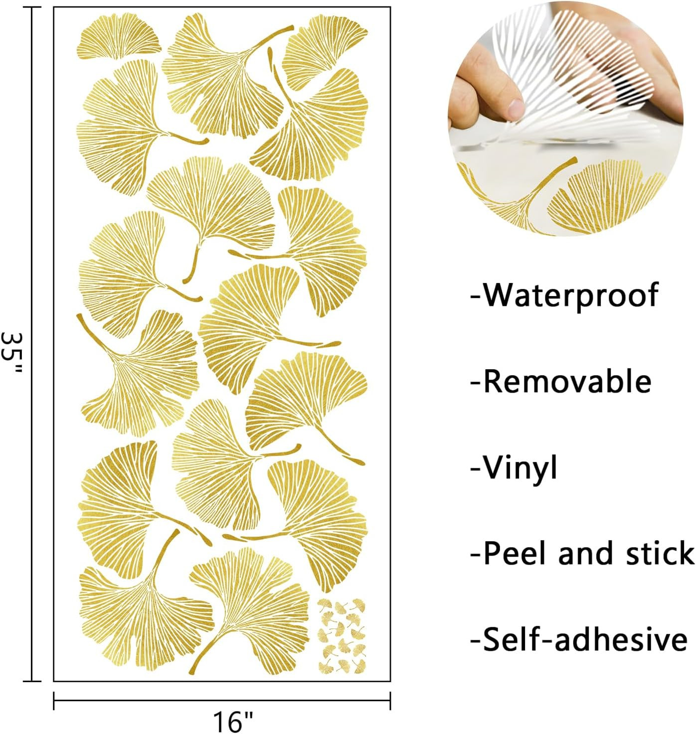 Mfault Gold Leaves Wall Decals Stickers, Ginkgo Leaf Botanical Living Room Decor
