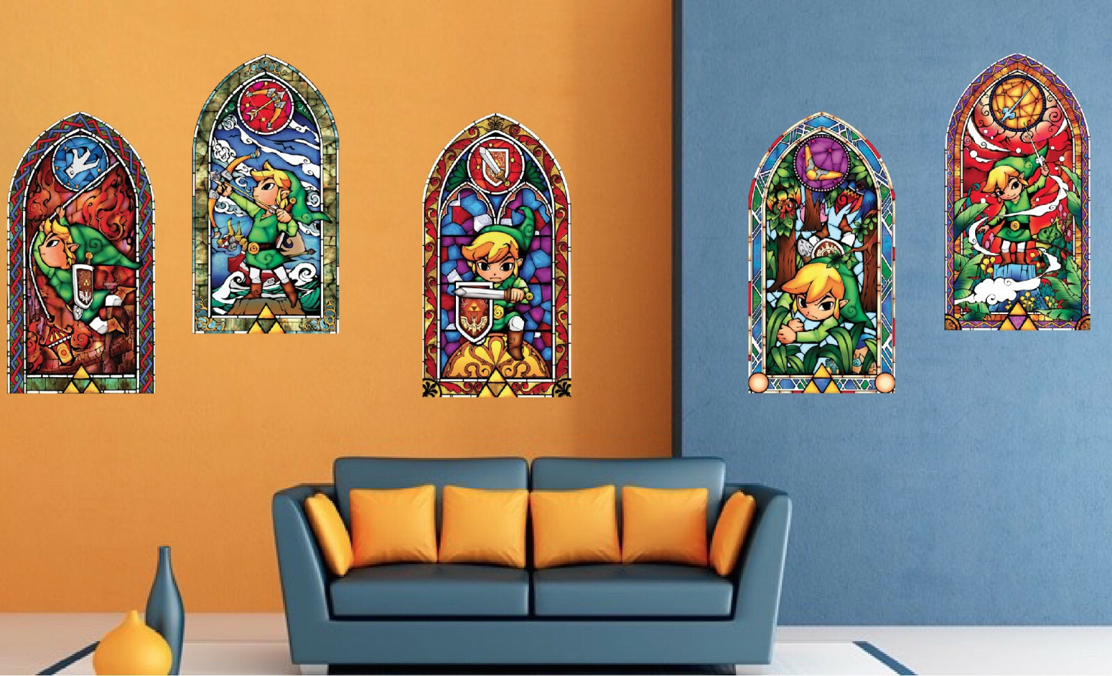 Zelda Stained Glass Wall Decals Large Zelda Decals Peel and Stick Zelda Art, s75