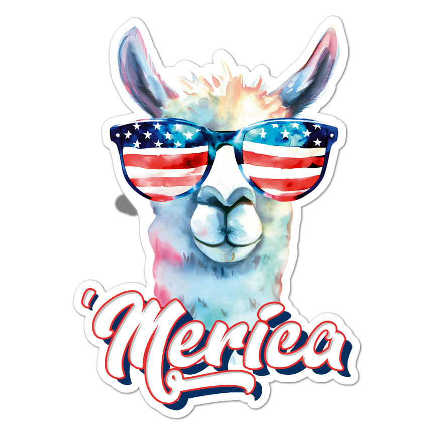 Merica Llama USA Flag, Vinyl Decal Sticker, Indoor Outdoor, 3 Sizes, #9147