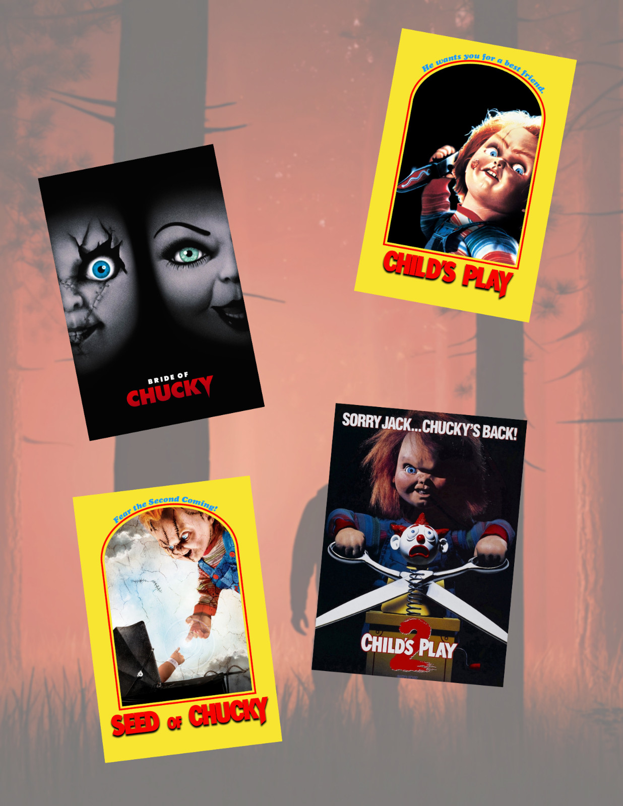 Child's Play Chuck Horror Movie Poster Style 4pc Sticker Pack