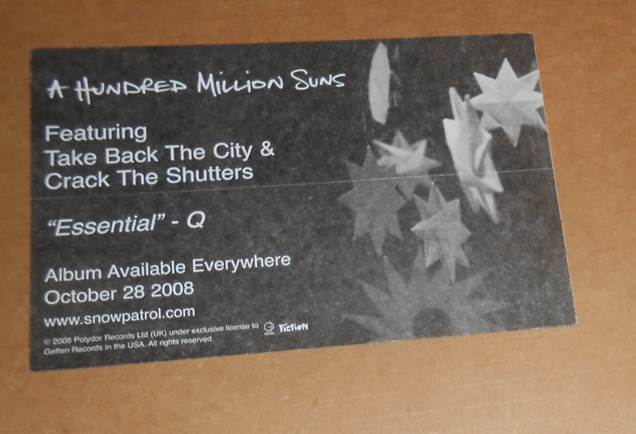 Snow Patrol A Hundred Million Suns Sticker Original Promo 6×4