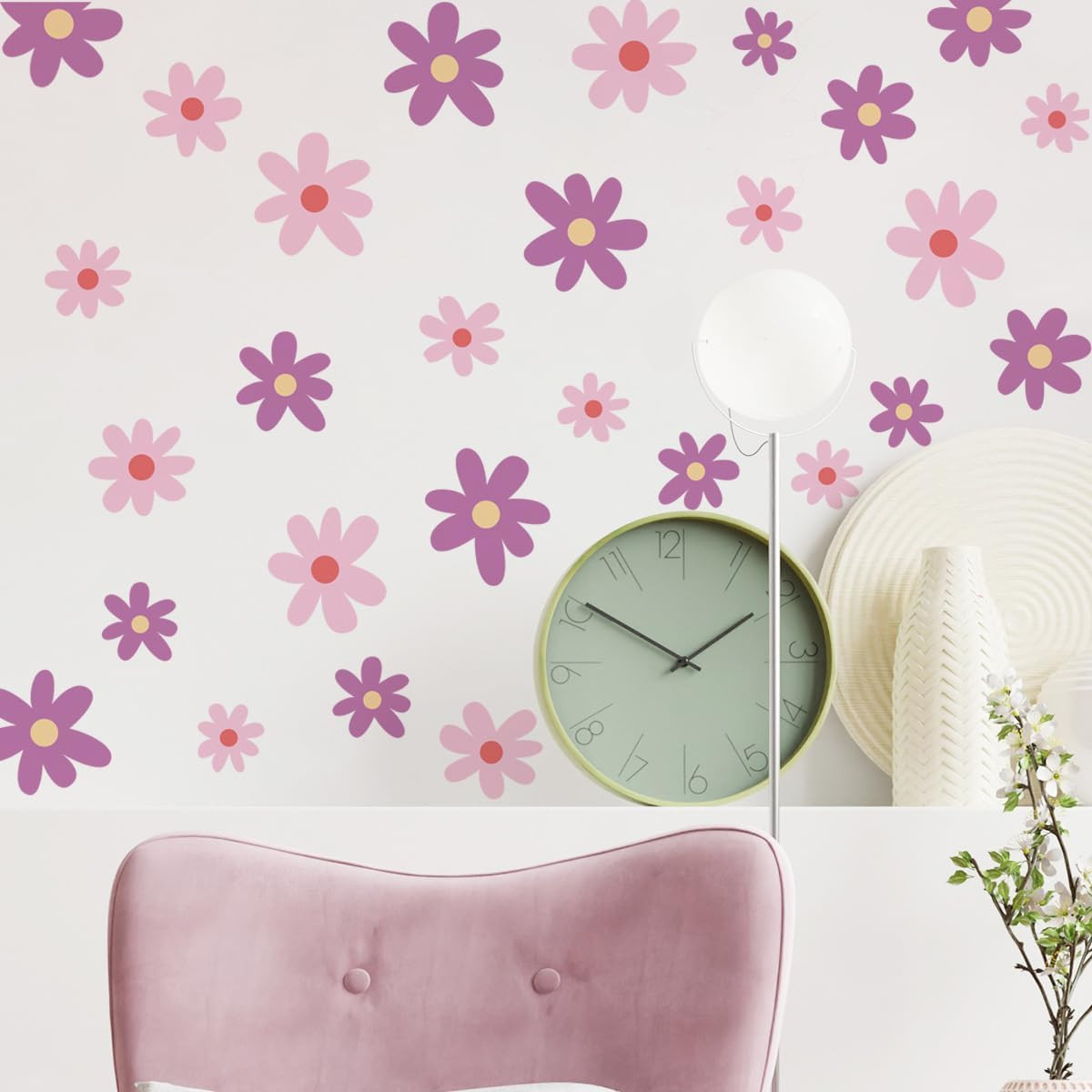 Pink Purple Daisy Flower Wall Art Stickers – Floral Decals for Nursery
