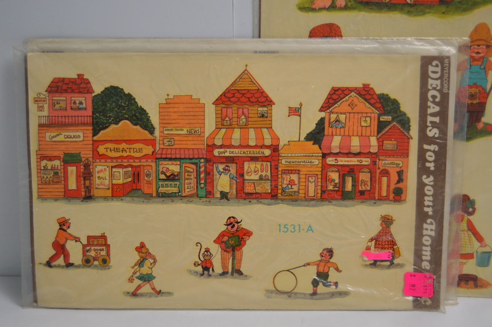 3 Vintage Meyercord Decals for Your Home Farm Barnyard Hometown Storefronts MCM