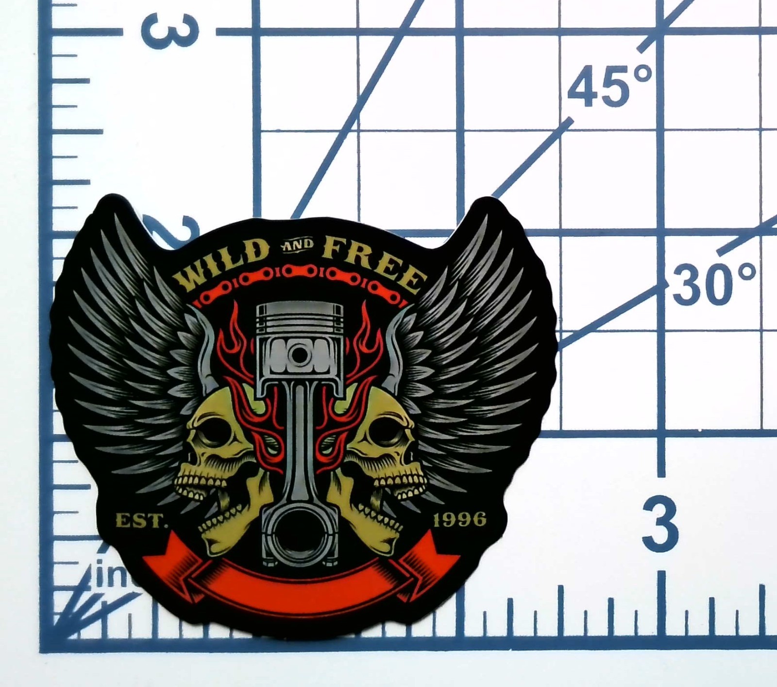Wild and Free Vinyl Sticker Winged Skull Biker Piston Motorcycle Helmet Decal