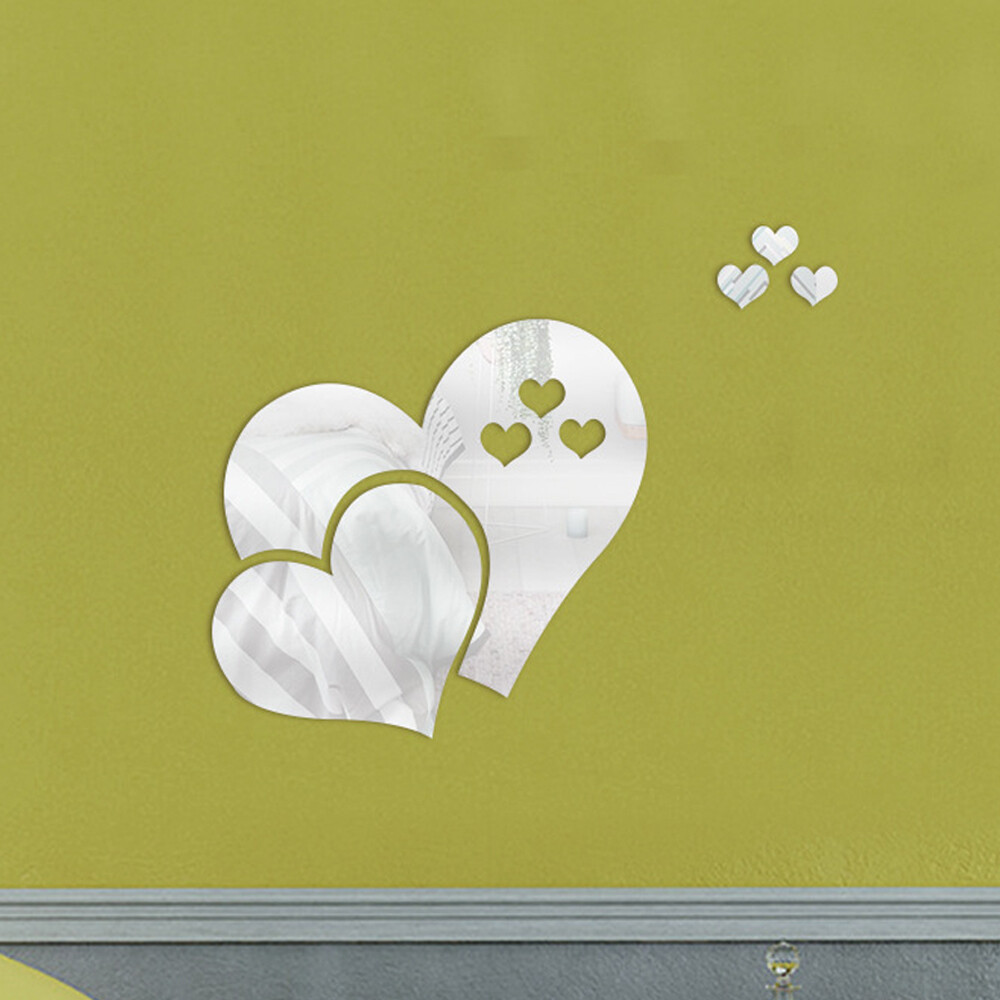 3D Mirror Love Heart Wall Sticker Removable Decal DIY Home Room Art Mural Decor