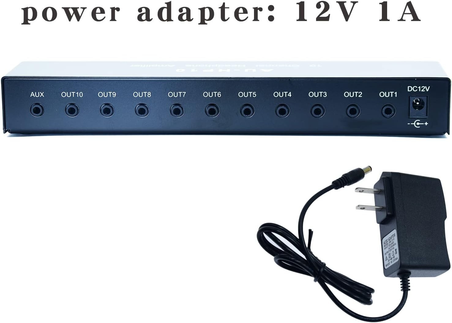 3.5mm Headphone Amplifier Splitter – 10 Channel Stereo Audio Amp with Power Adap
