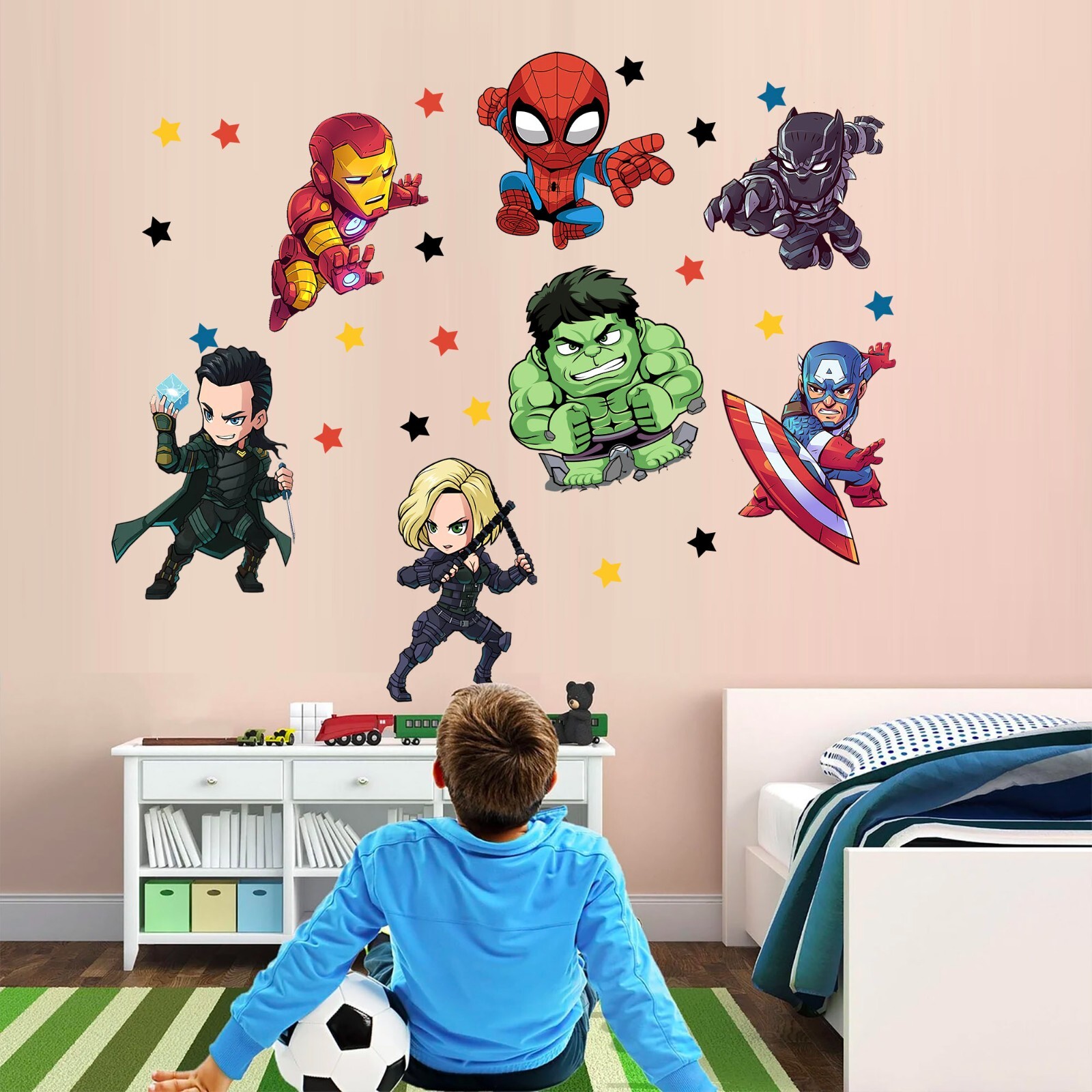 Avengers Superhero Hulk Spiderman Iron Man Captain America Wall Decal Sticker