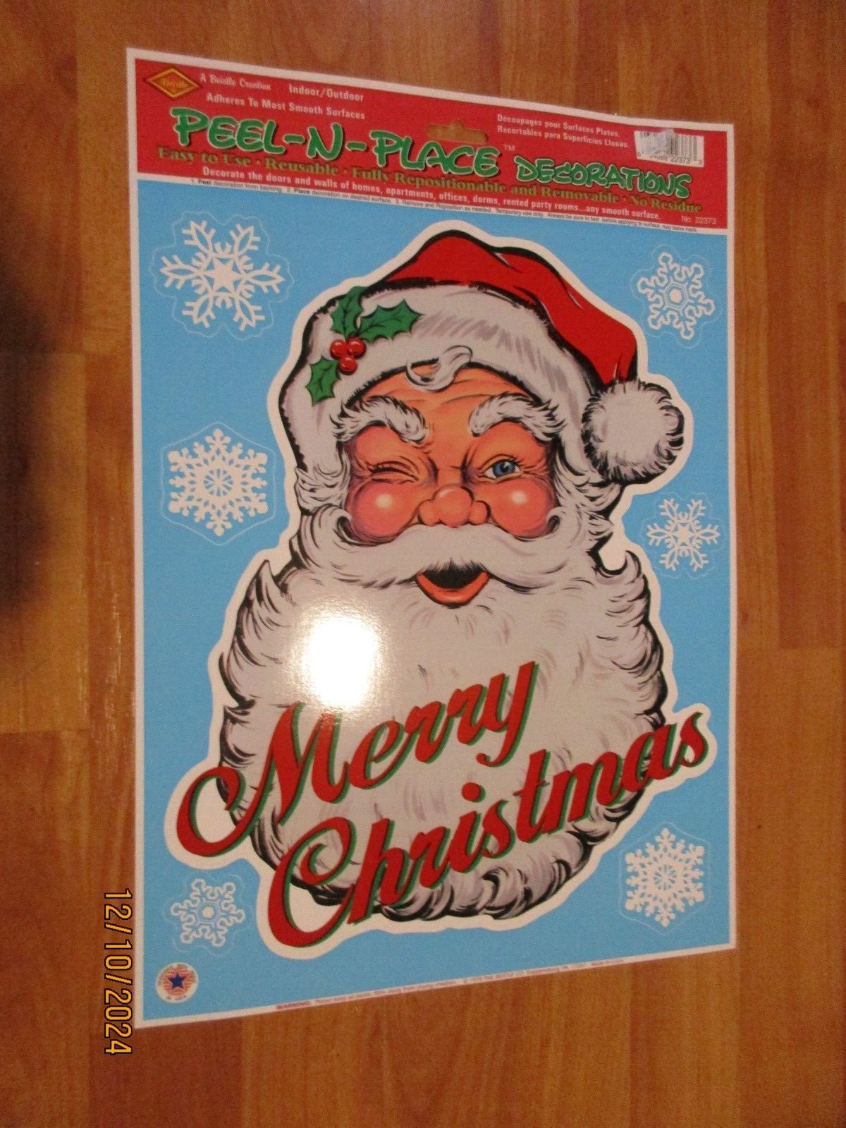 1970 Beistle Winking Santa Cling Vintage Peel N Place 7pc Window Decoration NOS