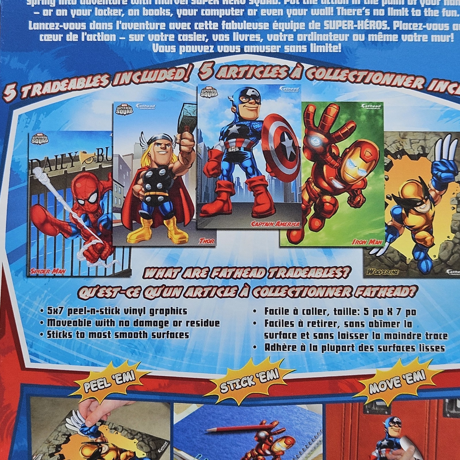 NEW Lot Of 5 Marvel Super Hero Squad Fathead Peel N Stick Vinyl Graphics 5×7 Cap