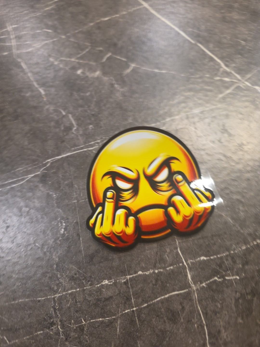 Angry Smiley Face Dual Middle Fingers UVDTF Decal Sticker Full Color Waterproof