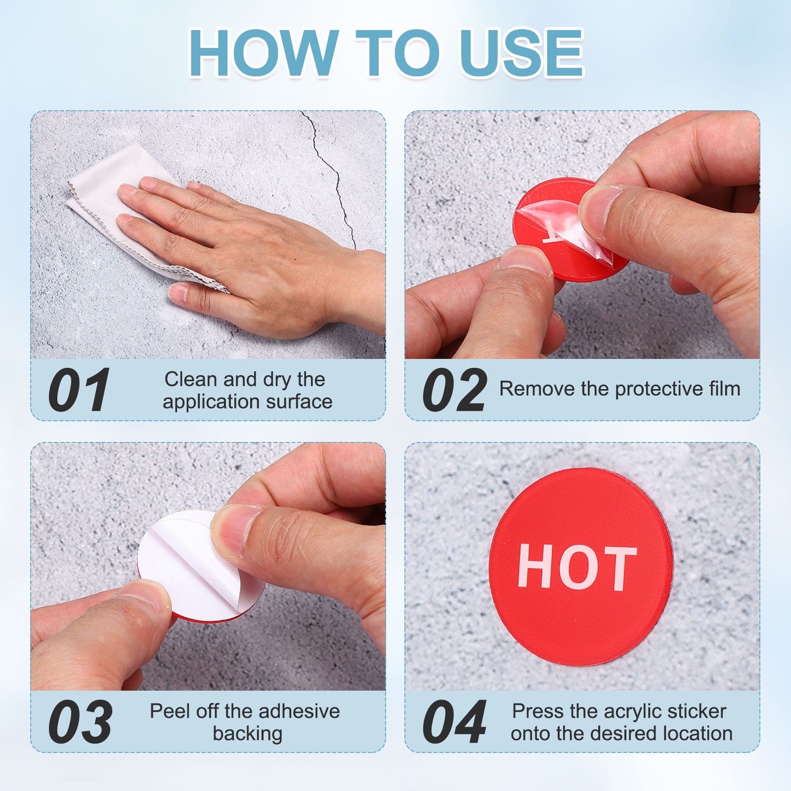 2Set Hot and Cold Self-adhesive Stickers Square, Black/Black and Red/Blue
