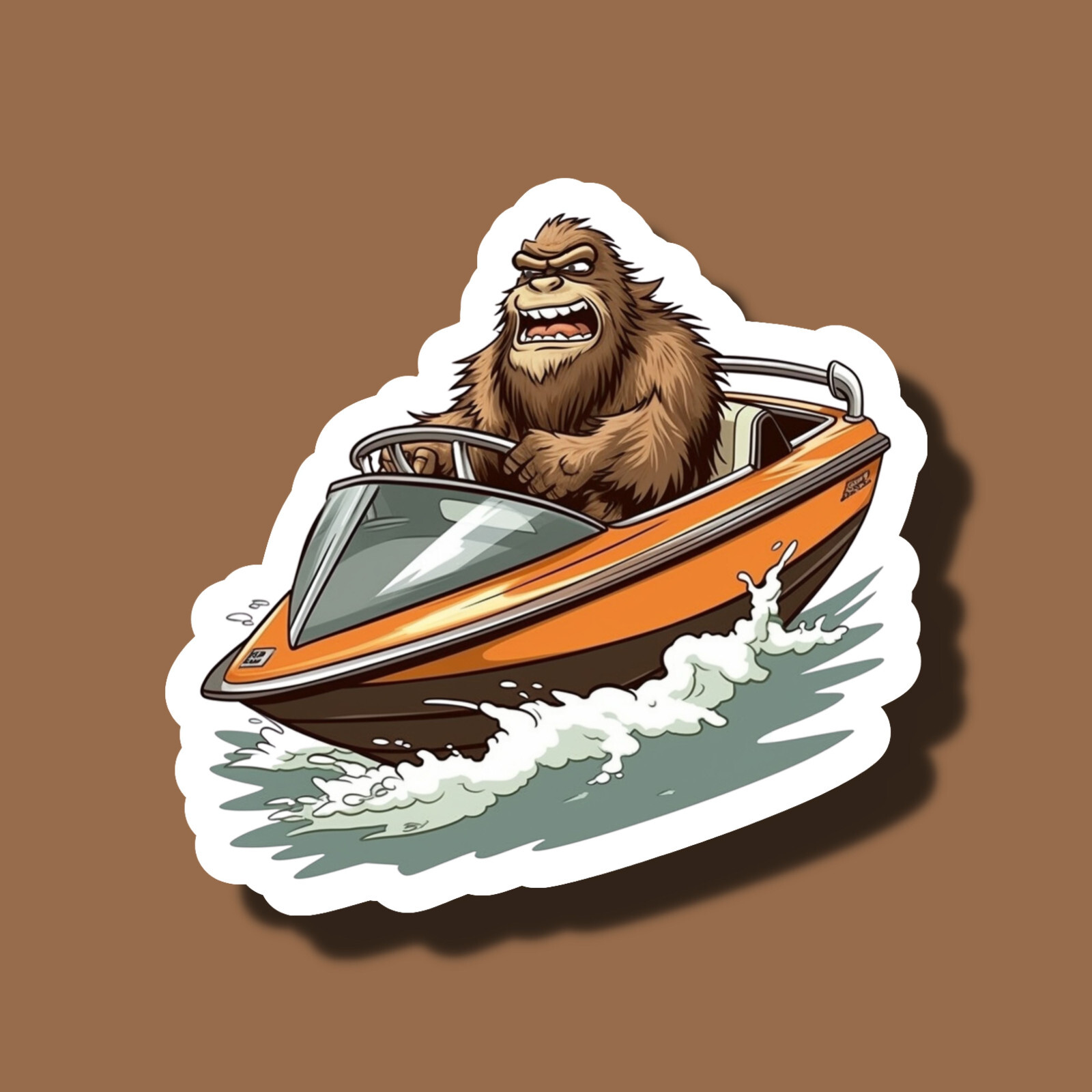 Bigfoot in a Speed Boat Funny 3" Vinyl Laminated Sticker