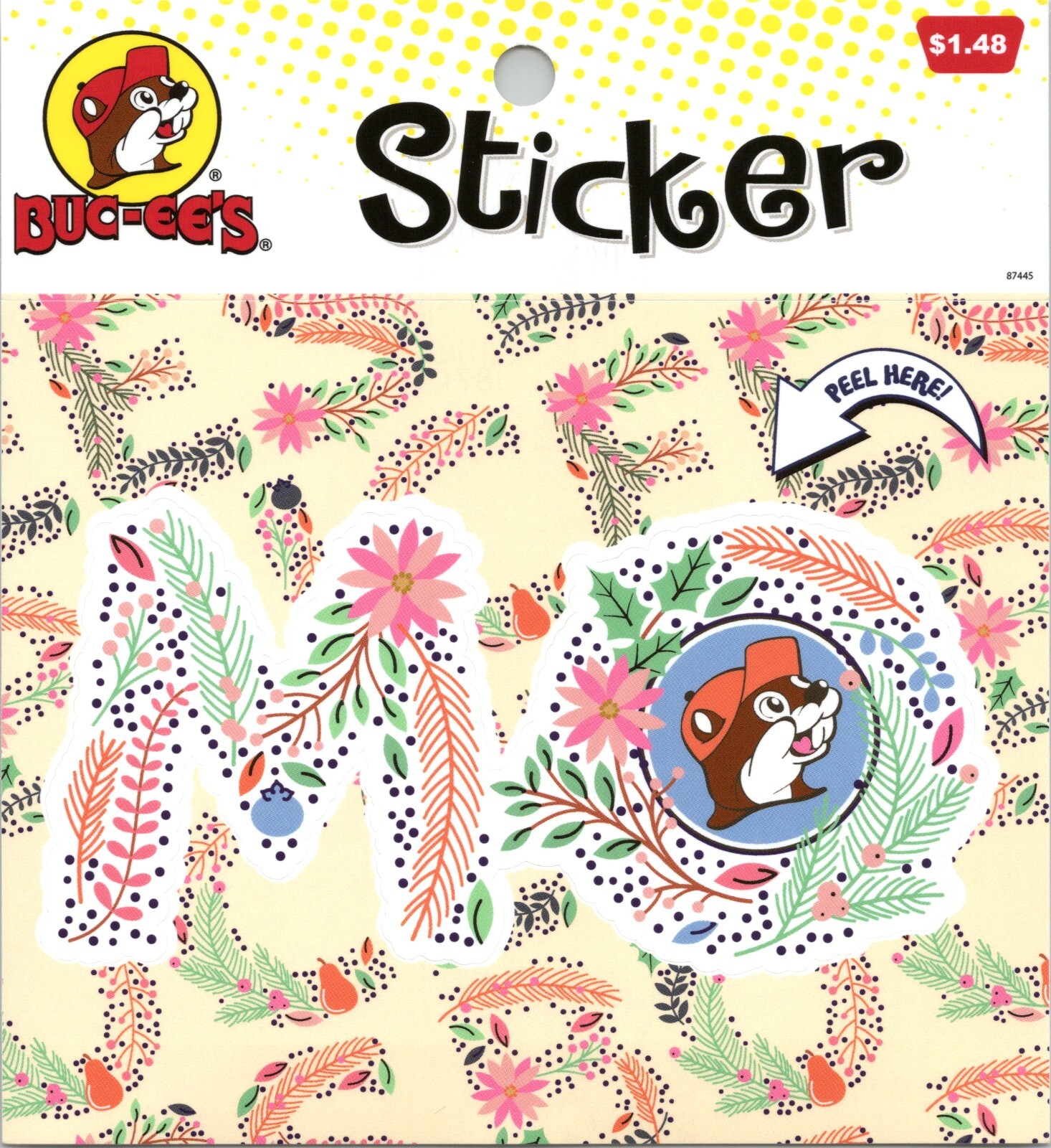 Buc-ee's Missouri MO – Beaver Logo, Floral Blooms- 4×4 Peel sticker